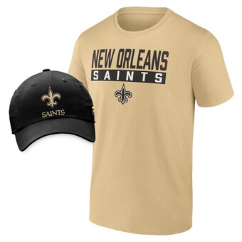 Men's New Orleans Saints Fanatics Gold/Black T-Shirt & Adjustable Hat Combo Pack