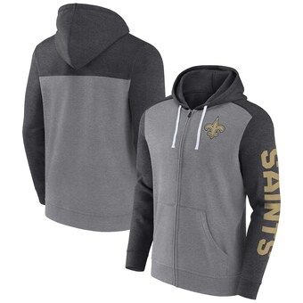 Men's New Orleans Saints Fanatics Heather Gray Down and Distance Full-Zip Hoodie