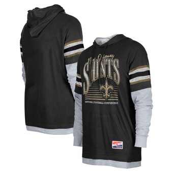 Men's New Orleans Saints New Era Black Twofer Long Sleeve Hooded T-Shirt