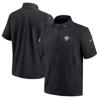 Men's New Orleans Saints  Nike Black Sideline Coach Short Sleeve Hoodie Quarter-Zip Jacket