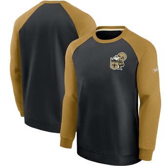 Men's New Orleans Saints Nike Black/Gold Historic Raglan Pullover Performance Sweater