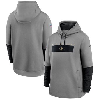 Men's New Orleans Saints Nike Heathered Gray/Black Sideline Playbook Performance Pullover Hoodie