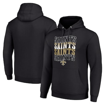 Men's Starter Black New Orleans Saints Four Team Name Logo Fleece Pullover Hoodie