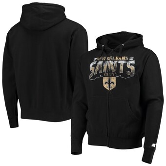 Men's New Orleans Saints Starter Black Throwback Perfect Season Full-Zip Hoodie Jacket