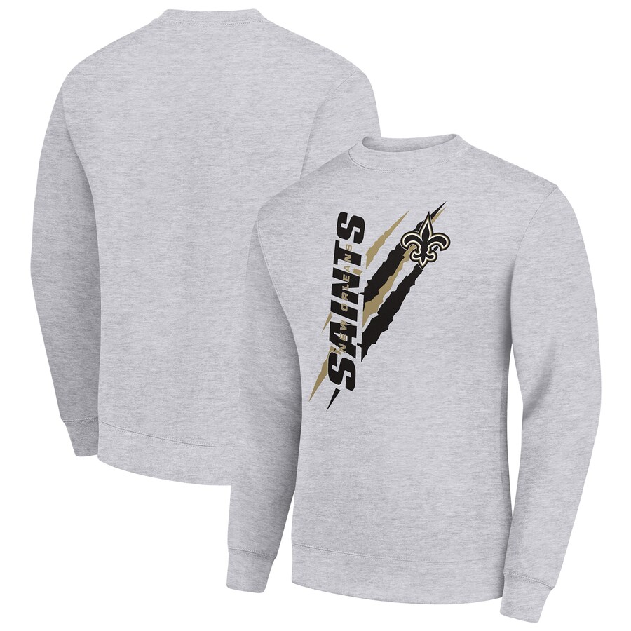 Men's New Orleans Saints Starter Heather Gray Color Scratch Team Graphic Fleece Pullover Sweatshirt