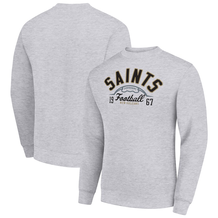 Men's New Orleans Saints Starter Heather Gray Half Ball Team Graphic Tri-Blend Fleece Pullover Sweatshirt