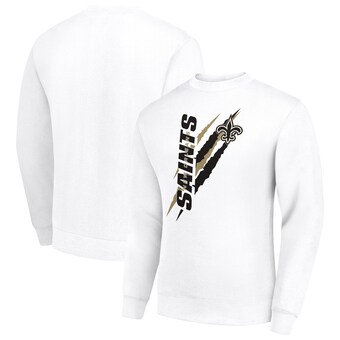 Men's New Orleans Saints Starter White Color Scratch Team Graphic Fleece Pullover Sweatshirt