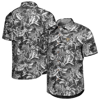 Men's New Orleans Saints Tommy Bahama Black Aqua Lush Full-Button Shirt