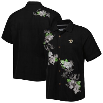 Men's New Orleans Saints Tommy Bahama Black Sport Azule Oasis Camp Button-Up Shirt