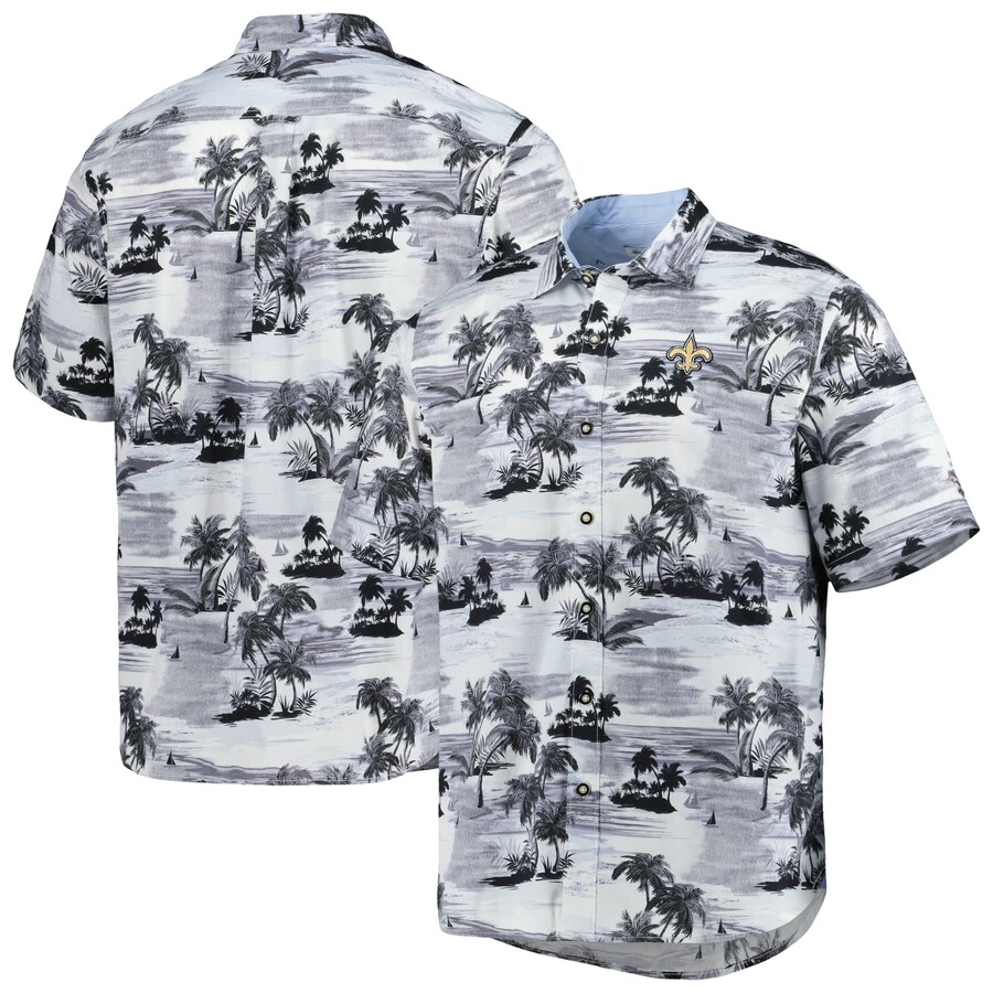 Men's New Orleans Saints Tommy Bahama Black Sport Tropical Horizons Button-Up Shirt