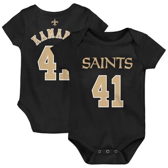 Newborn New Orleans Saints Alvin Kamara Black Mainliner Name & Number Bodysuit
