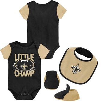 Newborn & Infant New Orleans Saints Black/Gold Little Champ Three-Piece Bodysuit, Bib & Booties Set