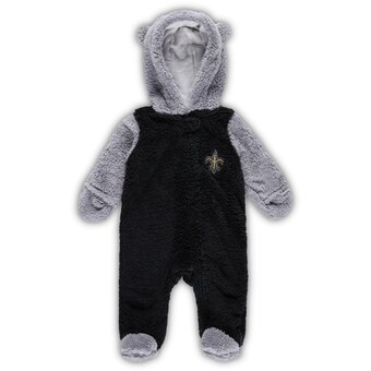 Newborn & Infant New Orleans Saints Black/Gray Game Nap Teddy Fleece Bunting Full-Zip Sleeper