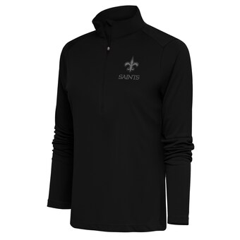 Women's New Orleans Saints Antigua Black Tonal Logo Tribute Half-Zip Top