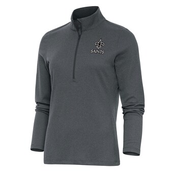 Women's New Orleans Saints  Antigua Heather Charcoal Brushed Metallic Epic Half-Zip Pullover Top