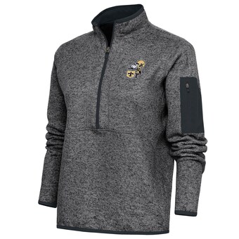 Women's New Orleans Saints Antigua Heather Charcoal Throwback Logo Fortune Half-Zip Pullover Jacket
