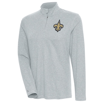 Women's New Orleans Saints Antigua Heather Gray Confront Quarter-Zip Pullover Top