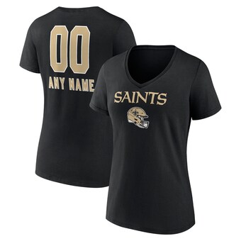 Women's Black New Orleans Saints Personalized Name & Number Team Wordmark V-Neck T-Shirt