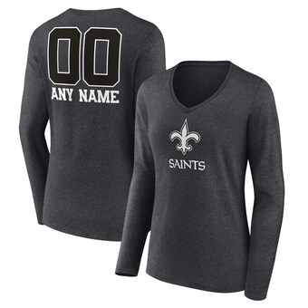 Women's Charcoal New Orleans Saints Monochrome Personalized Name & Number Long Sleeve V-Neck T-Shirt