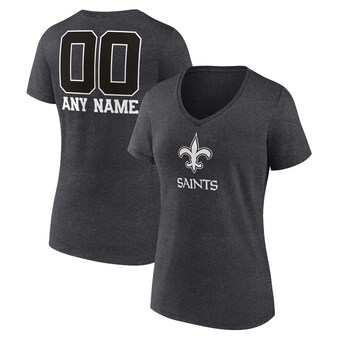 Women's Charcoal New Orleans Saints Monochrome Personalized Name & Number V-Neck T-Shirt