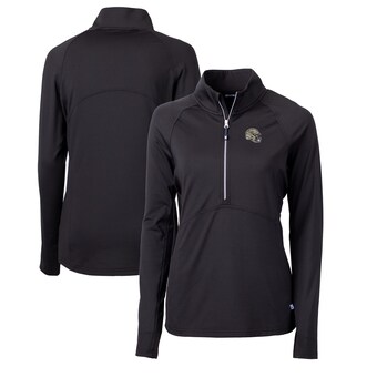 Women's New Orleans Saints  Cutter & Buck Black Helmet Logo Adapt Eco Knit Stretch Recycled Half-Zip Pullover Top