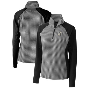 Women's New Orleans Saints Cutter & Buck Black Throwback Logo Forge Tonal Stripe Stretch Half-Zip Pullover Top