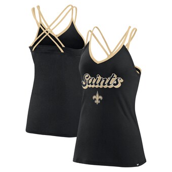 Women's New Orleans Saints Fanatics Black Go For It Strappy Crossback Tank Top