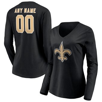 Women's Fanatics Black New Orleans Saints Team Authentic Personalized Name & Number Long Sleeve V-Neck T-Shirt