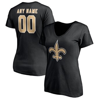 Women's Fanatics Black New Orleans Saints Team Authentic Personalized Name & Number V-Neck T-Shirt