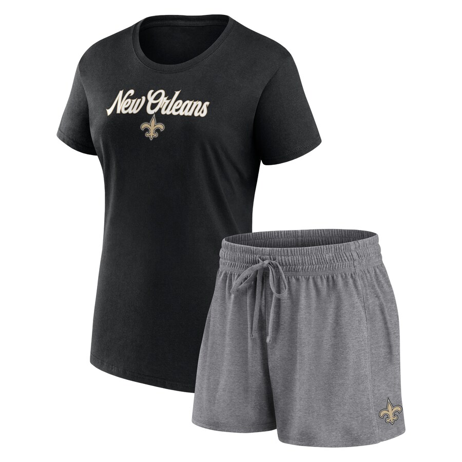 Women's New Orleans Saints  Fanatics Black/Heather Charcoal Script T-Shirt & Shorts Lounge Set