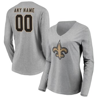 Women's Fanatics Gray New Orleans Saints Team Authentic Custom Long Sleeve V-Neck T-Shirt