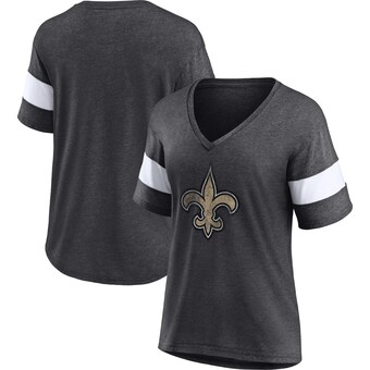 Women's New Orleans Saints Fanatics Heathered Charcoal/White Distressed Team Tri-Blend V-Neck T-Shirt