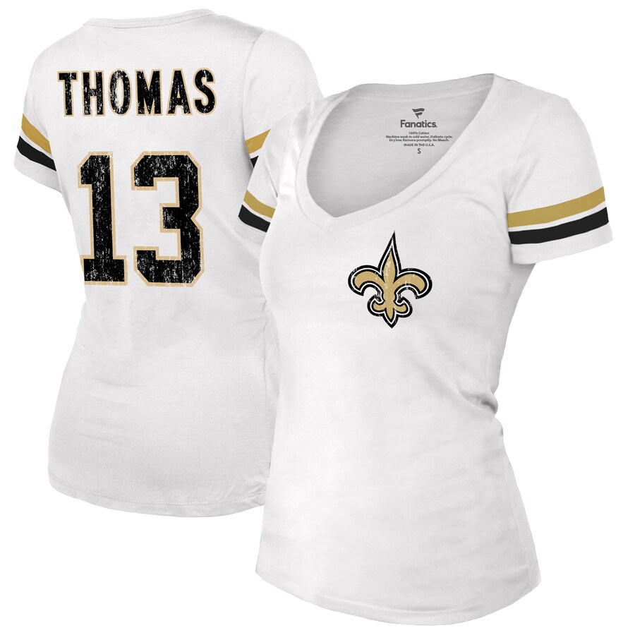 Women's New Orleans Saints Michael Thomas Fanatics White Fashion Player Name & Number V-Neck T-Shirt