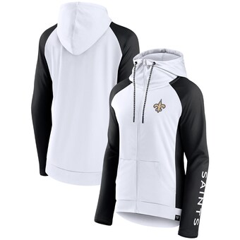 Women's New Orleans Saints Fanatics White/Black End Around Lightweight Raglan Full-Zip Hoodie Jacket