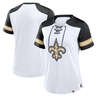 Women's Fanatics White/Black New Orleans Saints Foiled Primary Lace-Up T-Shirt