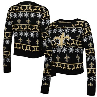 Women's New Orleans Saints FOCO Black Ugly Holiday Cropped Sweater