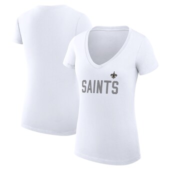 Women's G-III 4Her by Carl Banks White New Orleans Saints Dot Print V-Neck Fitted T-Shirt