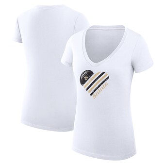 Women's G-III 4Her by Carl Banks White New Orleans Saints Heart Graphic V-Neck Fitted T-Shirt