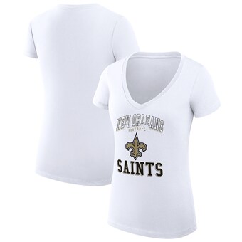 Women's G-III 4Her by Carl Banks White New Orleans Saints Team Logo Graphic Fitted V-Neck T-Shirt