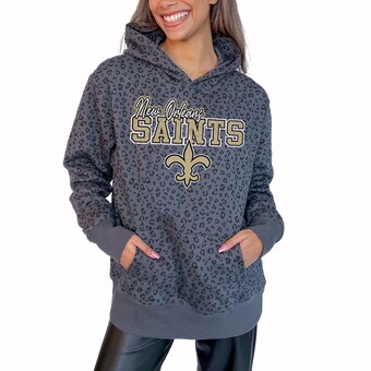 Women's New Orleans Saints Gameday Couture Gray In The Spotlight Tonal Leopard Print Pullover Hoodie