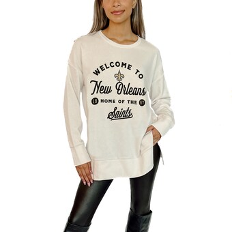 Women's New Orleans Saints  Gameday Couture White  Offside French Terry Side-Slit Sweatshirt