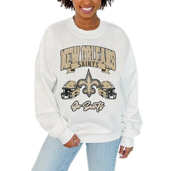 Women's New Orleans Saints Gameday Couture White Passing Time Pullover Sweatshirt