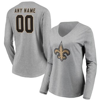 Women's New Orleans Saints Gray Team Authentic Custom Long Sleeve V-Neck T-Shirt