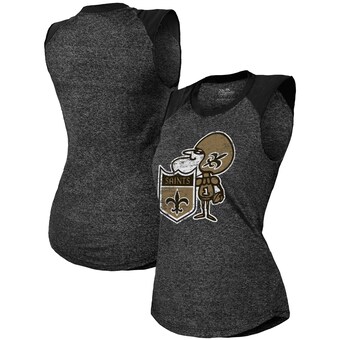 Women's New Orleans Saints Majestic Threads Black Retro Tri-Blend Raglan Muscle Tank Top