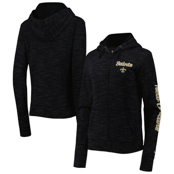 Women's New Orleans Saints New Era Black Reverse Space-Dye Full-Zip Hoodie