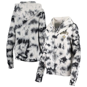 Women's New Orleans Saints New Era Black Tie Dye Fleece Full-Zip Hoodie