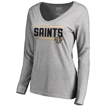 Women's NFL Pro Line Ash New Orleans Saints Iconic Collection On Side Stripe Long Sleeve V-Neck T-Shirt