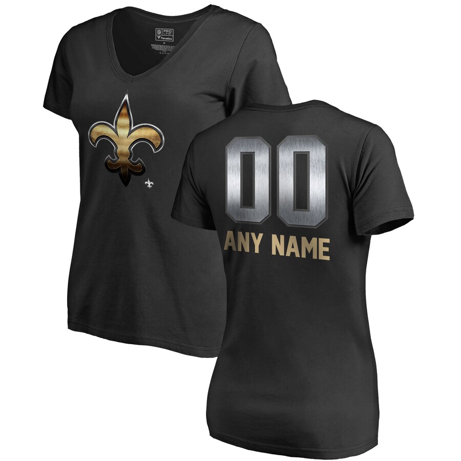 Women's NFL Pro Line by Fanatics Black New Orleans Saints Personalized Midnight Mascot T-Shirt