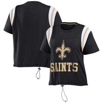 Women's New Orleans Saints WEAR by Erin Andrews Black Cinched Colorblock T-Shirt