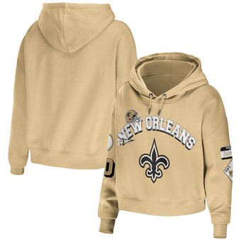 Women's New Orleans Saints WEAR by Erin Andrews Gold Plus Size Modest Cropped Pullover Hoodie